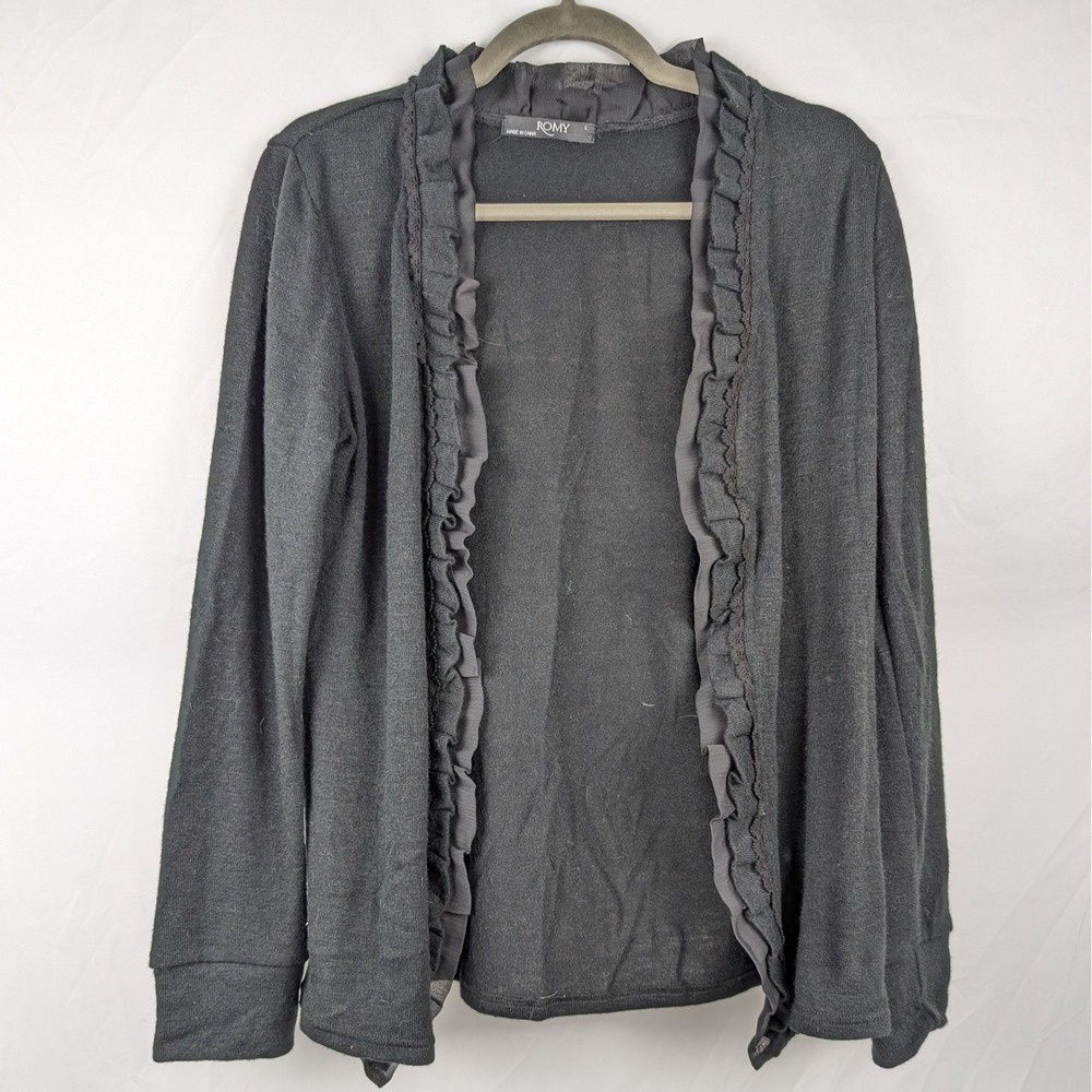 Whimsigoth Open Front Cardigan Size L Black Ruffle Dark Romantic Witchy Goblin - Picture 2 of 10